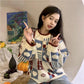 Women's Large Size Sweater Loose Outer Wear Autumn and Winter Long Sleeve Contrast Color Sweater Versatile Tops