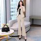 2PCS Women's Suits Spring Slim Fit and Age-reducing Business Suits Suit Collar Jacket + Flared Trousers Two-piece Set Wide Leg Pants Suit