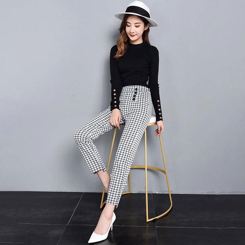 Spring and Summer Plaid Pants Korean Casual Pants Trousers Feet Harem Pants Women Are Thin Straight Loose Large Size Thin Section