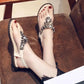 Women's Flat Flip-on Sandals Rhinestone One Word Buckle Beach Shoes Summer Non-slip Comfortable Wear-resistant Sandals