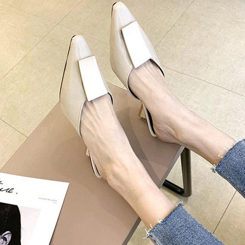 Pointed Half Slippers Women's Summer Wear Fashion All-match Thick Heel High Heel Sandals Muller Half Toe Shoes