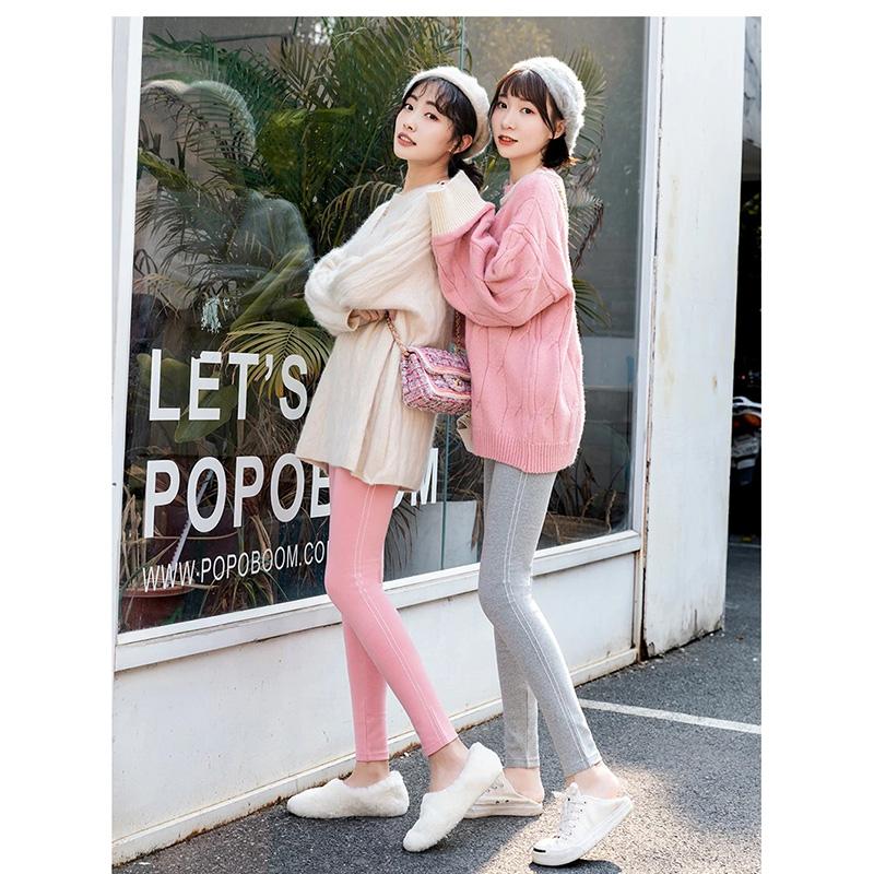 Women's Leggings Outer Wear Spring and Autumn Solid Trousers Comfortable Cotton High-waisted Korean Style Slim Tight-fitting Long Pants Line Leggings