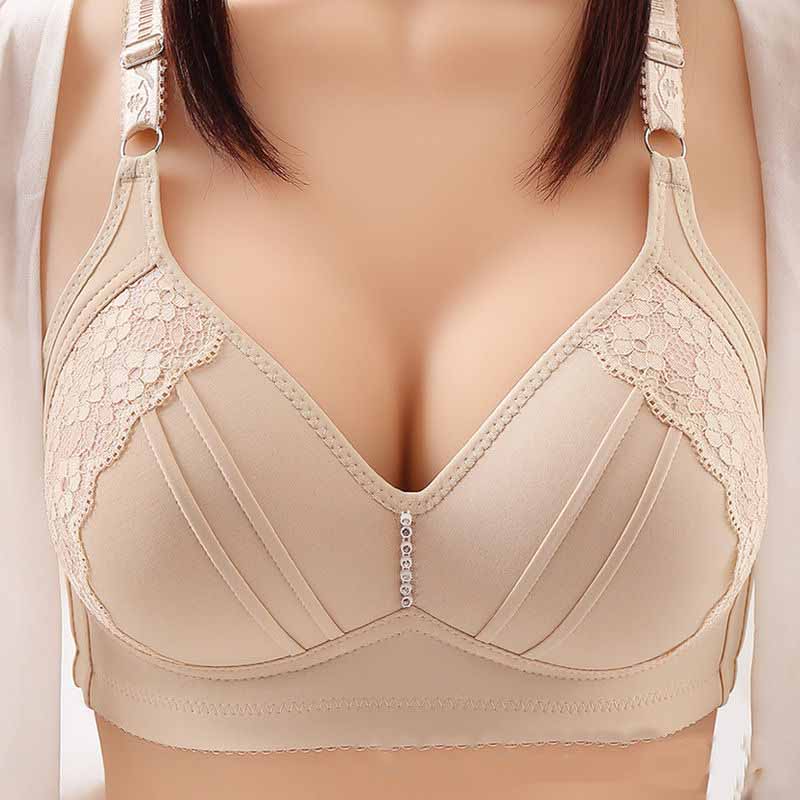 Thin Breathable Large Size Lace Edge Design No Steel Ring Sponge Cup Soft Skin-friendly Upper Support Side Gather Fashion Beauty Back Bra