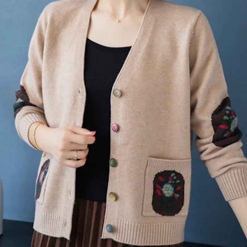 Knit Cardigan Autumn and Winter V-neck Button Coat Loose Long-sleeved Sweater