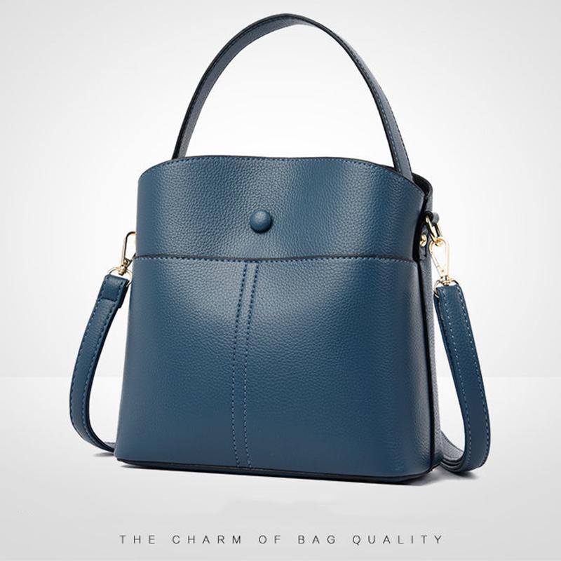 Real Cowhide Women Bucket Bag Casual Female Handbag Portable Multi-Layer Large Capacity Soft Surface 5 Colors