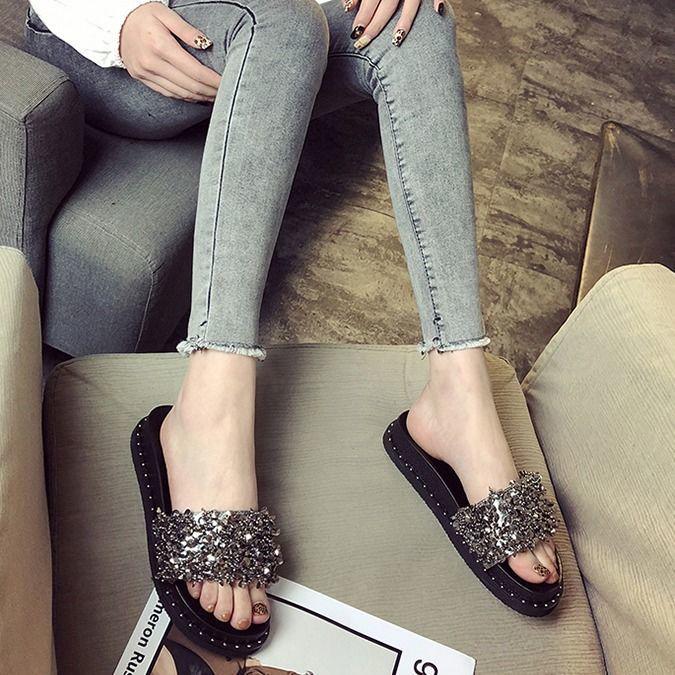 Sandals rhinestone sponge cake thick bottom ins sandals and slippers female summer wear fashion wild