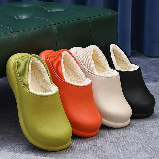 Waterproof Cotton Slippers for Women Winter Indoor and Outdoor Cute Plus Velvet Warm Shoes for Home Non-slip Wool Slippers