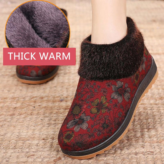 Ladies Cloth Shoes Winter Cotton Shoes Girls Plus Velvet Warmth Soft Bottom Non-slip Cotton Boots for The Elderly