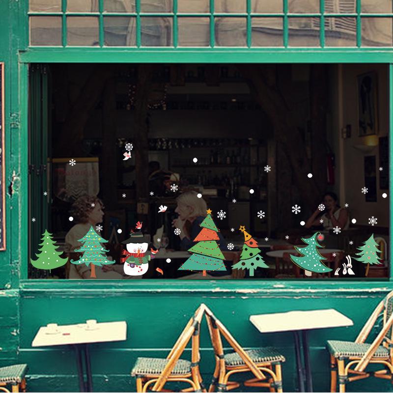 Happy Christmas tree wall stickers living room bedroom window glass door decorative wall stickers