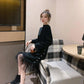 Pofulove Women Chiffon Sweater Dress Long Section Turtleneck Beading Lace Knitted Skirt Pullover