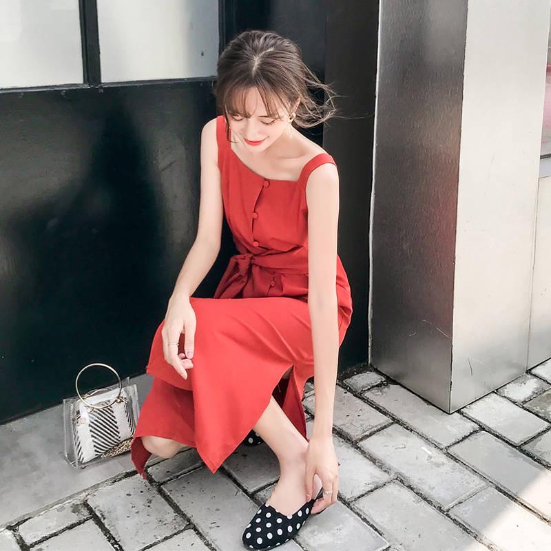 Women Summer Button Front Slip Midi Dress Beach Dress Casual Dress Solid Color Camisole Dress