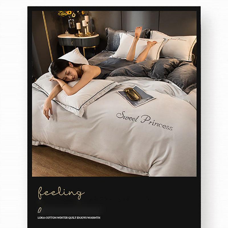 Korean Fashion Princess Style Four-piece Girl Heart Lace Solid Color Bed Linen Quilt Cover Bedding