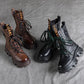 Leather Martin Boots Sponge Cake Thick-soled Round Toe Retro Mid-tube Boots Female British Style Boots Autumn Single Boots