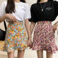 Retro Floral Chiffon Skirt Women's Summer High Waist A-line Fishtail Skirt All-match Short Skirt Irregular Hem Skirt Beach Dress