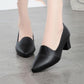 Soft Leather Mother Shoes Medium Heel Single Shoes Women's All-match Professional Work Black Small Leather Shoes Women's High Heels