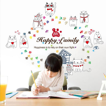 Warm creative cute cat kindergarten background decoration removable wall paper stickers