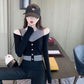 Spring and Autumn Fashion One-shoulder Top Slim Long-sleeved Sexy Sweater Fashion Stitching Strapless Jacket