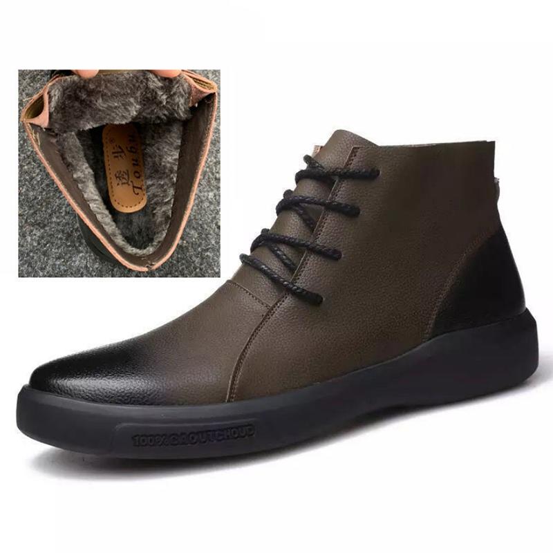 Autumn and Winter Men's Short Boots Cowhide Boots Retro Shoes All-match Leather Cotton Shoes Plus Velvet