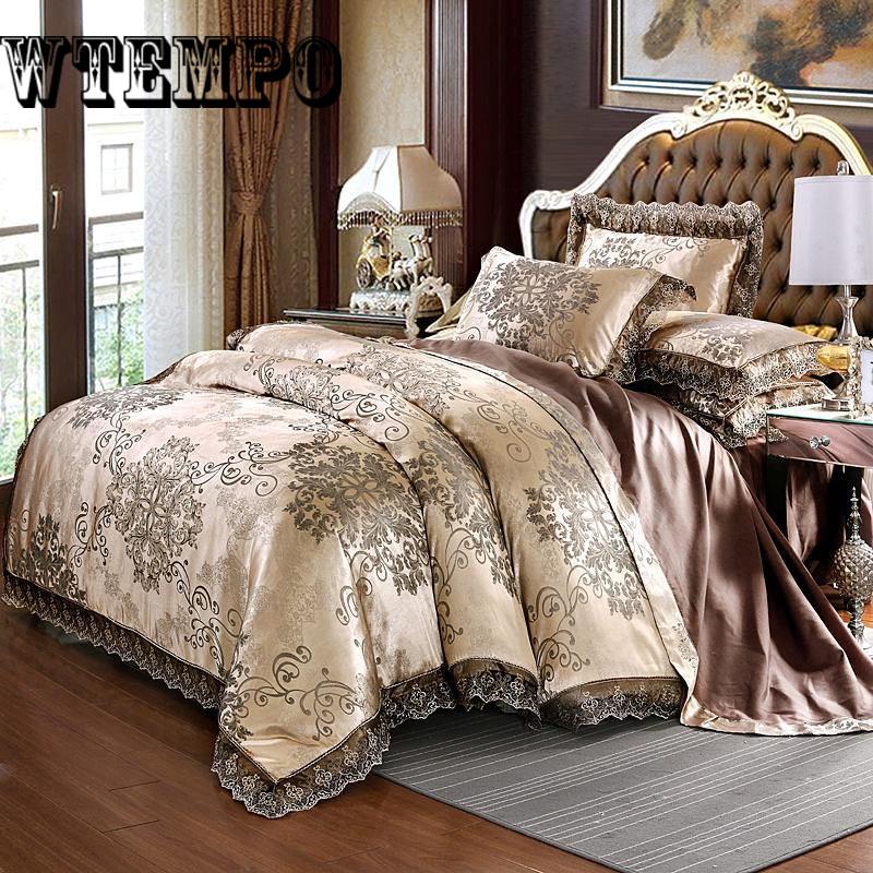 Luxury Wedding Bedding set King Queen size Jacquard Bed set Duvet cover Bed skirt set Pillow