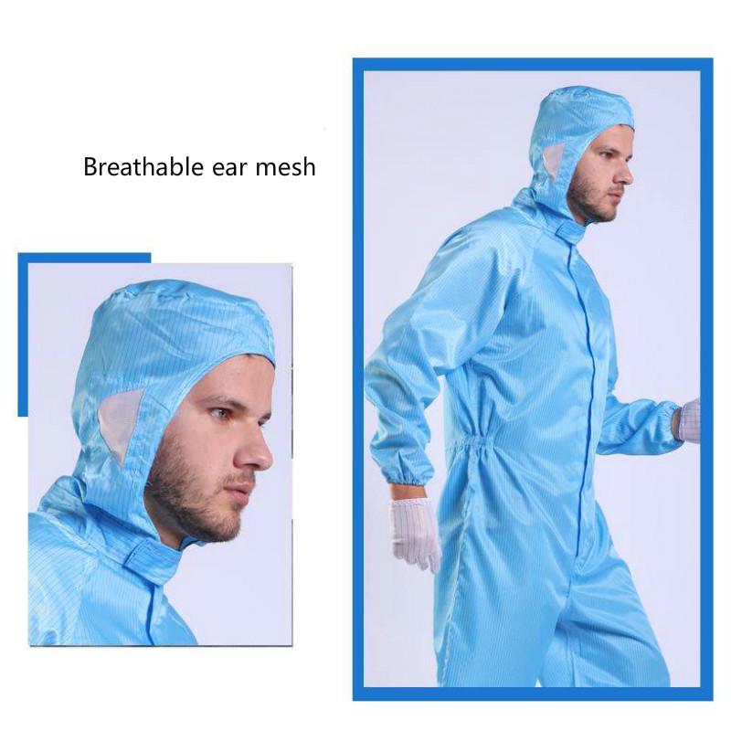 Clothes Siamese Hooded Dust-Free Full Body Isolation Antistatic Protective Workwear Men's Belt Blue
