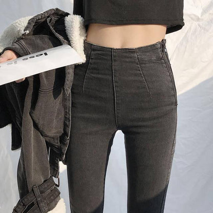 Woman High Waist Pants Denim Pencil Pants Stretch High-waisted Button Slim Denim Trousers Jeans