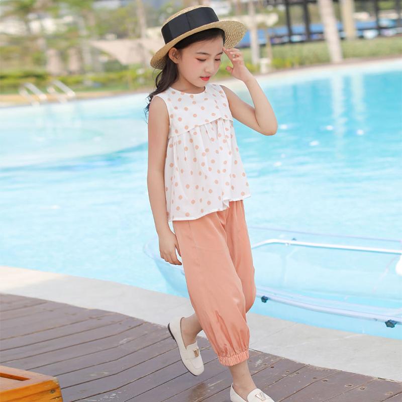 Girls' Suit Sleeveless Super Western-style Children's Clothing Big Kids Summer Fashion Sports Two-piece Suit