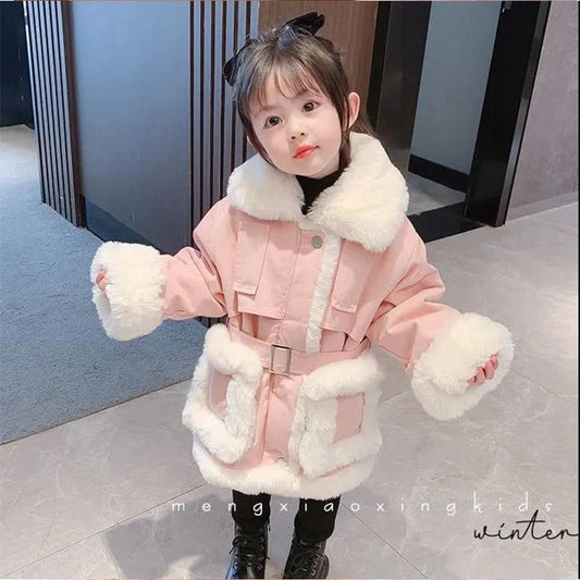 Girls' Jackets Winter Thickened Padded Jacket Western Style Plus Velvet Cotton Jacket Children's Autumn Cotton Jacket Girl Baby Pie To Overcome