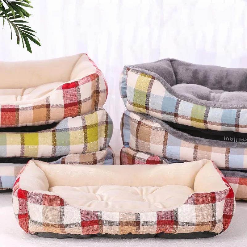 Rectangle Plaid Dog Bed Sleeping Bag Kennel Cat Puppy Sofa Bed Pet House Winter Warm Cotton Beds Cushion for Small Dogs Soft Dog Bed for Cat