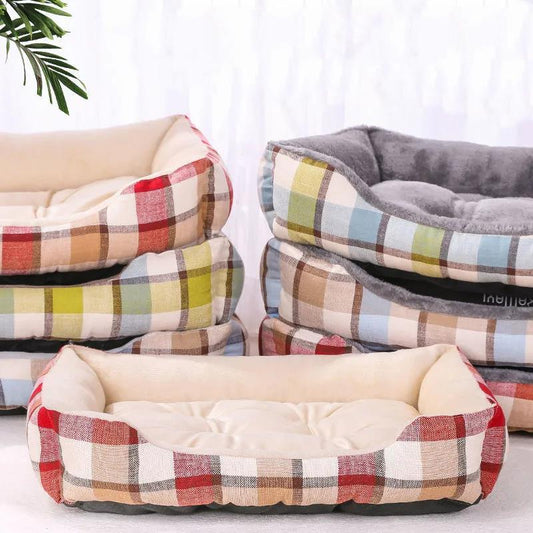 Rectangle Plaid Dog Bed Sleeping Bag Kennel Cat Puppy Sofa Bed Pet House Winter Warm Cotton Beds Cushion for Small Dogs Soft Dog Bed for Cat