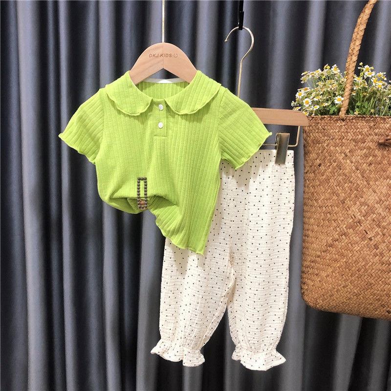 2PCS Girls Summer Thin Suit Loose Printing T Shirt Mosquito Repellent Pants Bunch Pants Casual Suit Two Piece Set