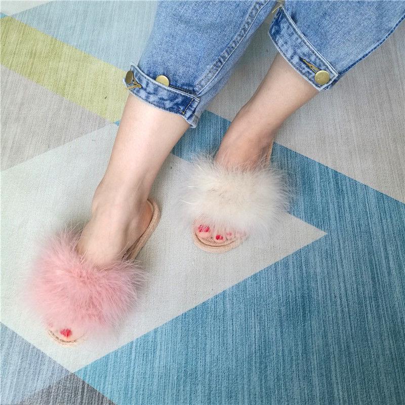 Fur Furry Slide Sweet Feather Thick Bottom Beach Female Sandals Hair Flip Flops Women Home Slippers Indoor Soft