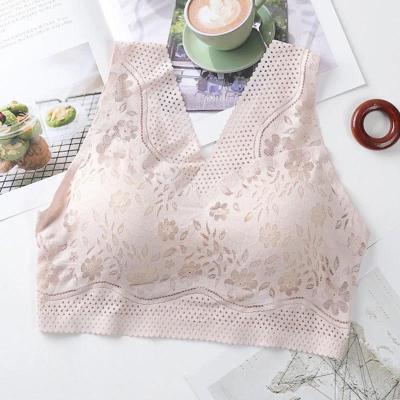 Ice Silk Breathable Lace Sexy Hollow Sports Seamless Gather No Steel Ring Beautiful Back Female Underwear Bra