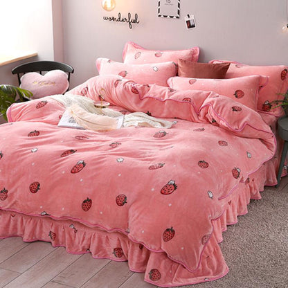 4pcs Home Textiles Quilt Cover Winter Lace Bedding Set Soft Warm Queen/king Duvet Cover