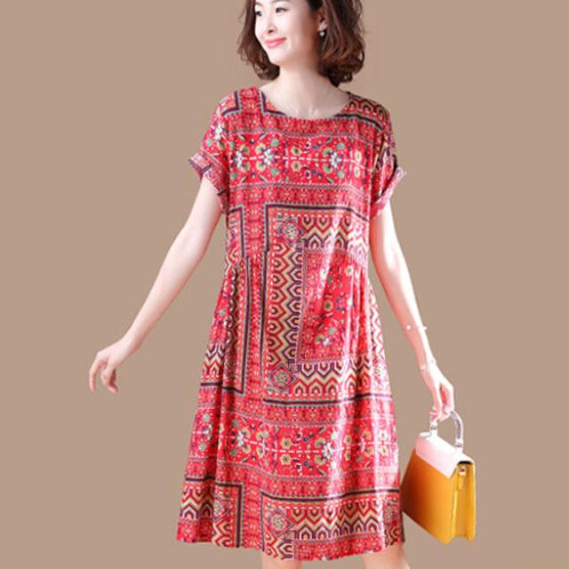 Summer Bohemian Dress Casual Comfortable Skirt Short Sleeve Dress Plus Size Clothing for Women