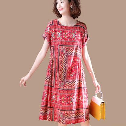 Summer Bohemian Dress Casual Comfortable Skirt Short Sleeve Dress Plus Size Clothing for Women