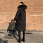 Women's Mid-length Cotton-padded Jacket Winter Fluffy Fur Collar Hooded Loose Down Cotton-padded Jacket Over-the-knee Padded Warm Jacket