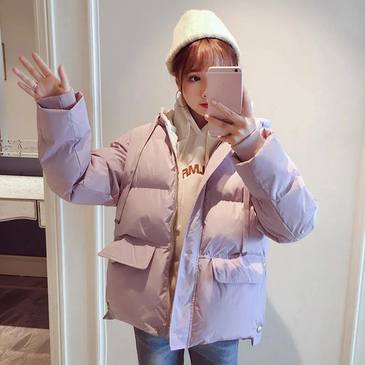 Winter Women's Korean Down Jacket Fashion Hooded Loose Cotton Jacket Thick Warm Short Jacket