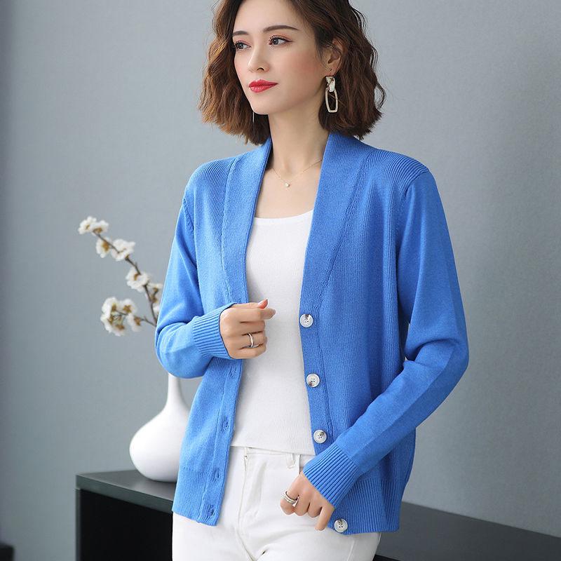 Autumn and Winter V-neck Cardigan Sweater Long-sleeved Loose Crop Top Knitted Solid Color Female Sweater