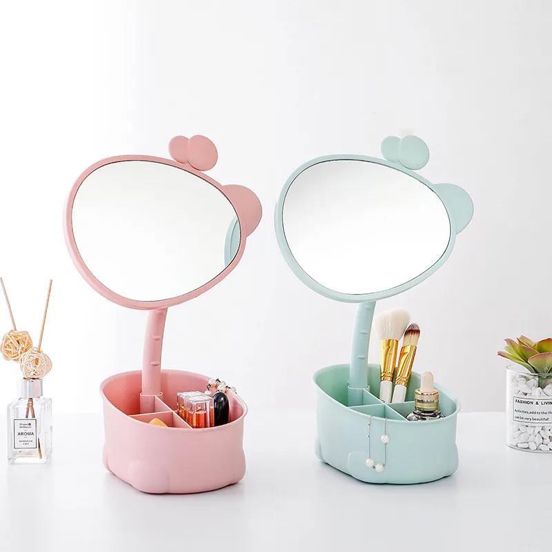 Rotating Vanity Mirror with Storage Home Dormitory Desktop Makeup Mirror Makeup Remover Princess Mirror