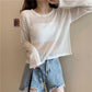 Loose and Thin Long-sleeved Hollow Knitted Sweater Women's All-match Sunscreen Shirt Top Sexy See-through Dress