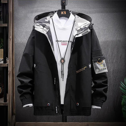 Spring & Fall Hooded Workwear Men Boutique Jacket Solid Color Casual Top Soft and Comfortable Coat Large Size
