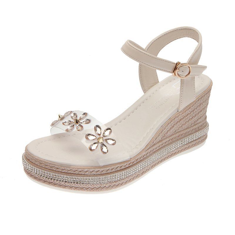 Women's Sandals Super High-heeled Wedge with Open Toe Flower Platform Sandals Waterproof Platform All-match Buckle Women's Shoes