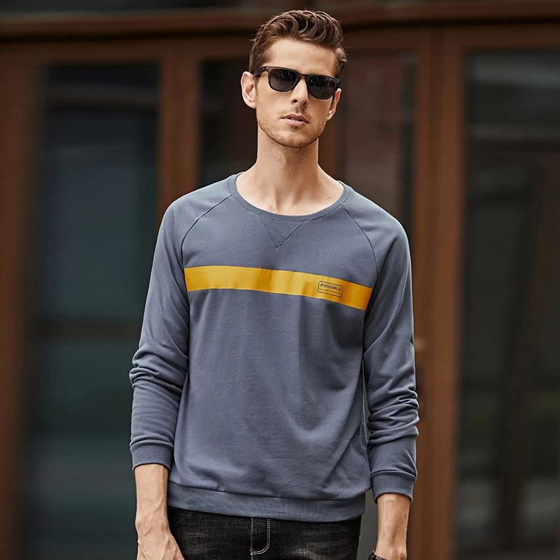 Men's Spring and Autumn Printing Shirt All-match Long-sleeved T-shirt Men's Bottoming Shirt Cotton Round Neck Comfortable Top Solid Casual Shirts