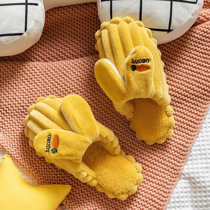 Autumn and Winter Pure Cotton Slippers Indoor Non-slip Soft-soled Shoes Warm Simple Plush Cotton Shoes