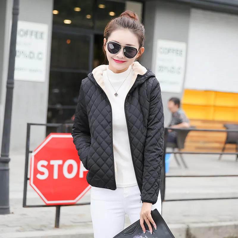 Winter Cotton-padded Jacket Women's Short Light Thin Padded Jacket Plus Cashmere Casual Cotton-padded Jacket Women's Lamb-like Wool Coat