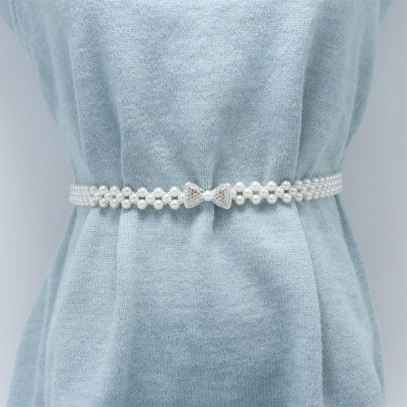 Pearl Belt Ladies Diamond Stretchy Pearl Waist Chain with Dress Corset Versatile Elastic Belt