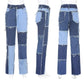 Trend Mixed Color Stitching Ripped Jeans High Waist Tight Hip Women's Straight Denim Trousers- XS To 2XL