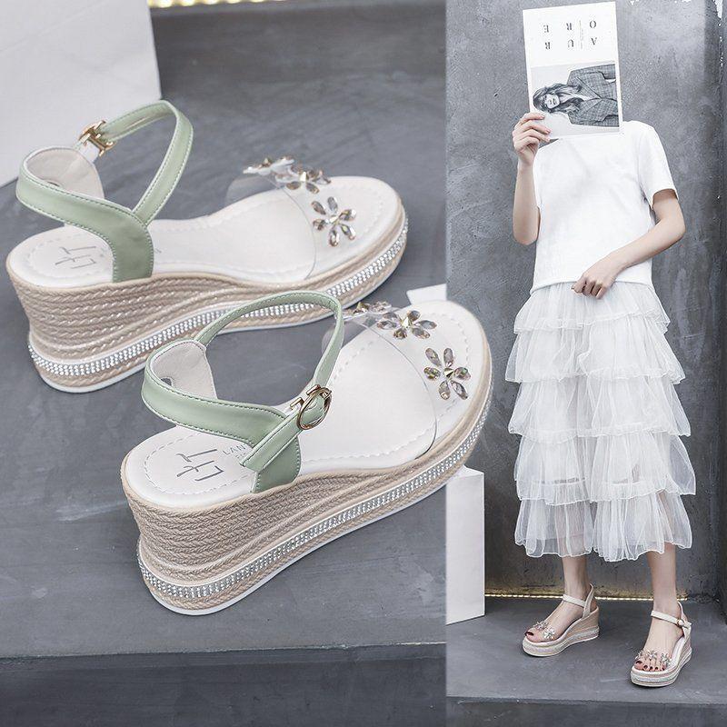 Women's Sandals Super High-heeled Wedge with Open Toe Flower Platform Sandals Waterproof Platform All-match Buckle Women's Shoes