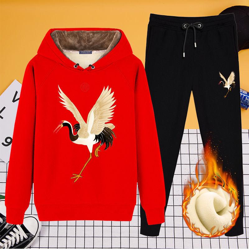 2pcs/set Autumn Winter Men's Sets Sportswear Thicken Fleece Lining Tracksuits 2 Piece Sets Men's Clothes Hoodies+Pants Sets Males Weatsuit Outfits