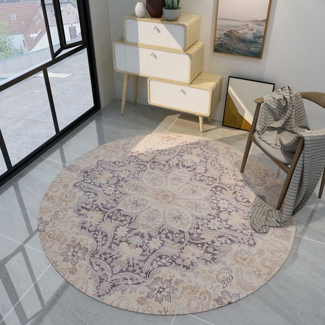 Round Carpet National Wind Retro American Computer Chair Hanging Basket Bed Bedroom Living Room Learning Non-slip Water Washable